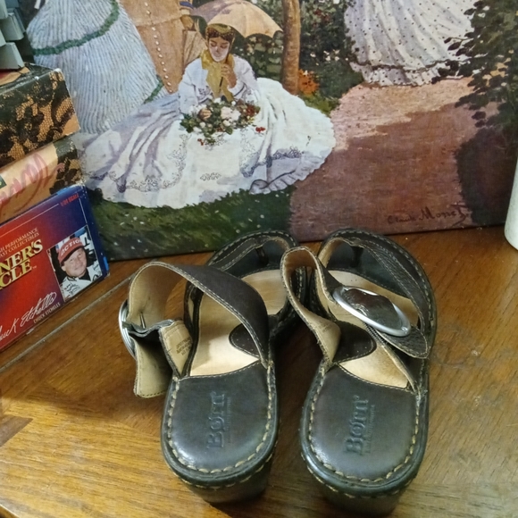 Born Emmy Black Leather Platform Wedge 👡Open Toe Sandals Womens Sz US 9. - Picture 11 of 12